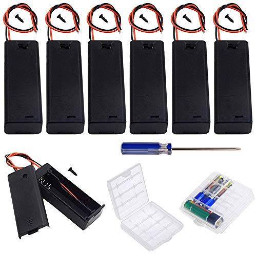 GTIWUNG 7Pcs Single AA Battery Holder with Switch and Cover, Battery Holder Case Box with Wires,Black Plastic Batteries Case with Pin,1X1.5V AA Battery Holder with Leads,2Pcs Cell Battery Storage Case