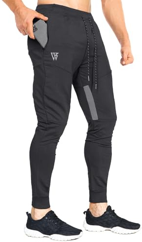 ZENWILL Mens Tapered Workout Running Pants,Gym Jogger Training Sweatpants Slim Fit with Zip Pockets (Medium, Black)