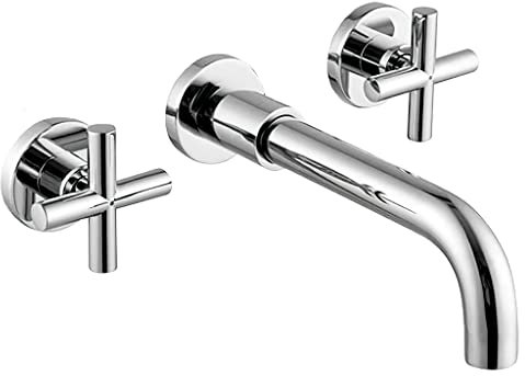 VALAZ Robinet Salle Bain Mural | Double Commande, Mélangeur Eau Froide et Chaude, Pas de Fuites, Installation Facile et Rapide | Laiton, Inoxydable, Élégant, Chromé, Rond, Bec 21 cm, Série Nalon