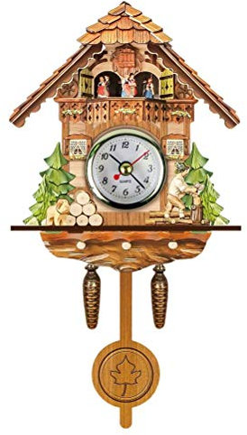 Topiky Horloge Murale Vintage, Horloge à Coucou, Horloge Murale Rétro en Bois pour Nichoir à Coucou, Décoration D'intérieur, Horloge à Coucou Suspendue, Pendule à Cloche Pivotante (CM003)