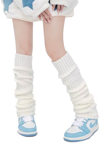ZKGYUS 1 Paires Jambiere Femme Hiver,Jambière Guêtres Tricotée Chauffe-Jambes Genouillères Chaussettes pour Femmes, Blanc