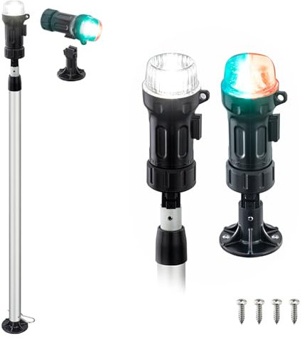 CLGMarine Battery Navigation Lights for Boats,Telescoping Boat Lights Bow and Stern,3AAA Battery Operated,30-52.4 Inches,Fixed Base,for Kayak,Boats