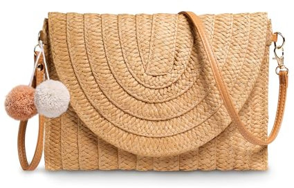 BTHRORO Strohtaschen für Damen, Sommer Geflochtene Tasche Strand Geldbörse Stroh Handtasche Crossbody Tasche für Damenreisen Urlaub