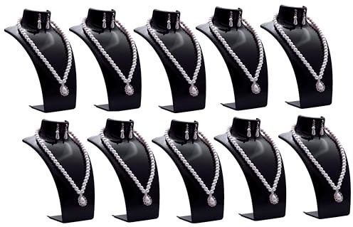 Lot de 10 buste de présentation de bijoux, porte-colliers, porte-bijoux en plastique, porte-boucles d'oreilles, porte-bijoux, porte-chaînes pour bijoutiers, magasins, présentoirs d'exposition, noir