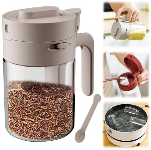 Tarros de especias con cuchara, caja de especias, de cristal, multifuncional, con inserto para esparcir, recipientes con tapa, organizador de especias, sal, azúcar (café)