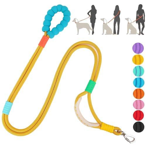 JSXD Dog Leash,5 FT Heavy Duty Dog Training Leash,Double Handle Comfortable Padded Hands Free Dog Leash,Adjustable Crossbody Waist Leash for Small Medium Large Dogs(Yellow)