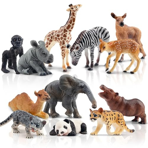 Toymany 12PCS Ensemble de Figurines d'Animaux de la Forêt - Jouets Sauvages de Jungle en Plastique pour Bébé - Zoo Easter Egg Cake Cover - Cadeau d'Anniversaire de Noël