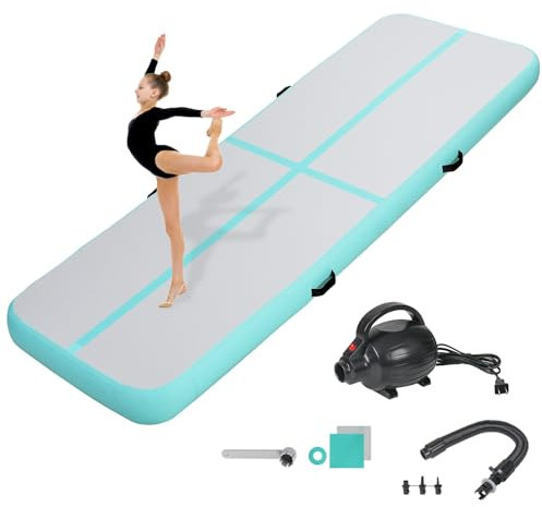 KIKILIVE 10CM Hoch Gymnastikmatte Tumbling Matte, 4M Aufblasbar Gymnastik Track Matte Air Turnmatte mit Luftpumpe Aufblasbare Sportmatte für Fitness/Outdoor/Yoga/Training usw