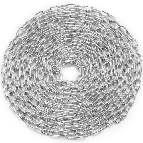 VEVOR Cadena de Eslabones de Acero al Carbono Galvanizado 3,5mm x 10,05m Cadena Helicoidal de Servicio Pesado Capacidad de Carga de 158kg Dos Conectores Rápidos Cadena para Remolcar, Colgar, Acampar