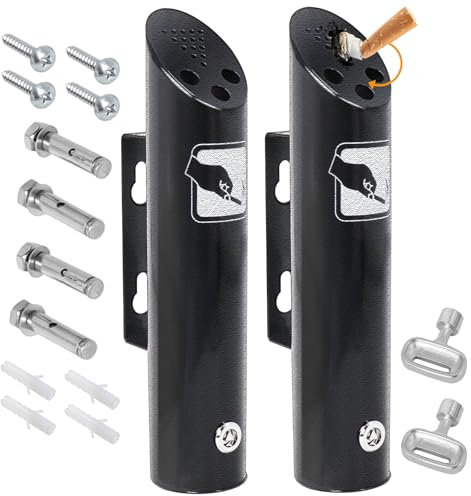 Posacenere a Parete 2 Pezzi, Posacenere Rotondo a Parete per Esterni, con Serratura, Posacenere da Parete per Hotel, Ufficio o Balcone (Nero)