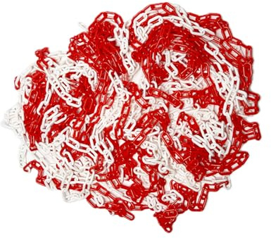WinHub Plastic Chain30M x 6mm Red and White High Visibility Plastic Barrier Chain for Crowd Traffic Control and Parking Space Management