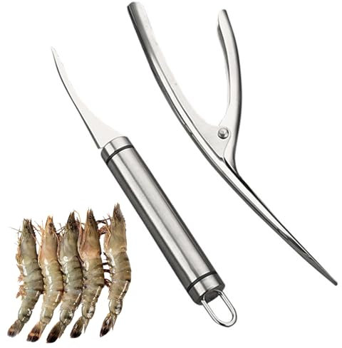Crevettes Line Couteaux,2 Pcs Shrimp Line Knife Acier Inoxydable Eplucheur de Crevettes Crevette Deveiner Multifunctional Shrimp Line Fish Maw Knife pour Des Produits Tels Que Les Crevettes