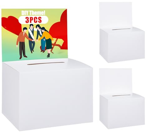 Uniclife 3 Pack 6.5x4.5x4.5White Cardboard Ballot Donation Box with Slot