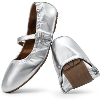 DREAM PAIRS Zapatos de Ballet para Mujer, Planos y Plegables, con Punta Cuadrada, cómodos y fáciles de Poner, Ideales para Vestir y para el Trabajo,Size 38,Plata,DWUMFA2534