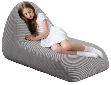 MeMoreCool Cord Sitzsack Kinder von 8–12 Jahren, großer Sitzsäcke mit Füllung, großer Lounge-Sitzsessel für Kuschelecke Kinderzimmer, gemütliche Bodenliege für Mädchen und Jungen, Hellgrau