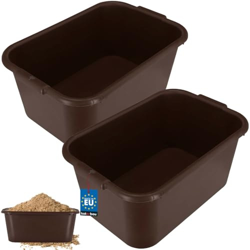 KOTARBAU® Juego de 2 cubos de mortero cuadrados, 45 L, color marrón, de plástico, para mortero, para alimentos, cubo de construcción, cubo de mortero, barril de cocina, cubo de cocina, cubo de