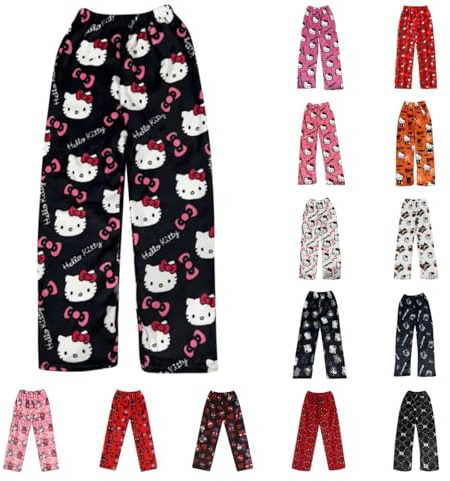 Chnnamzu Bas de Pyjama Femme Polaire - Pantalon Pyjama Femme Flanelle Chaud et Doux Confort Cartoon Chat Anime Imprimé Kawaii Mode Décontracté Vêtements de Nuit Pantalons pour Maison Lounge
