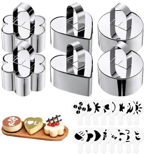 Sxutop 6 Pezzi Coppapasta 8 cm Anelli da Dessert Coppa Pasta Tondi in Acciaio Inossidabile con Coperchio e Stencil Stampi Coppapasta Anelli per Torte Mousse Dessert Dolci Fatti in Casa (3 Forme)