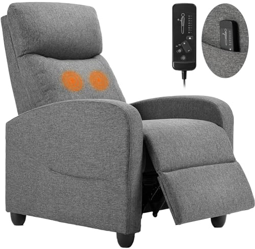 Sweetcrispy Massage Recliner Chair for Adults, Adjustable Home Theater Seating with Lumbar Support for Living Room, Modern Fabric Reclining, Light Grey