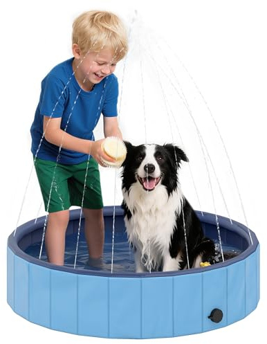 PawHut Piscina para Perros Plegable con Aspersor Ø100x30 cm Azul Claro