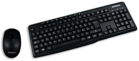 GREED - Set tastiera + mouse wireless | Radio 2,4 GHz | Layout QWERTY | Tasti multimediali | keyboard & mouse - Computer | ergonomico & silenzioso | numerico full-size | Accessori per PC & laptop