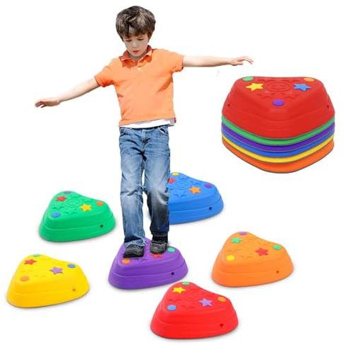 Smartwo 6 Pierres d'Équilibre pour Enfants 3-8 Ans Stepping Stones Antidérapantes pour Parcours de Motricité Jeu Sensoriel Intérieur et Extérieur Développe la Coordination et l'Équilibre