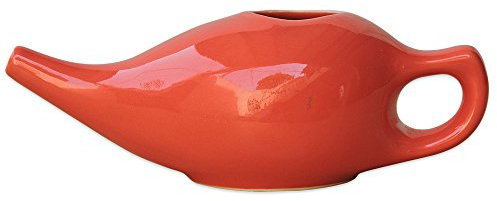 Antico Impex Neti Pot in ceramica da 250 ml (marrone) con 5 bustine di sale Neti, vasetto per risciacquo nasale per arrossamento del seno, congestione, allergie e pulizia naturale del naso