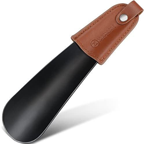 ZOMAKE Schuhlöffel Klein,Kleiner Schuhanzieher Metall,Mini Reise Schulöffel Kurz 17cm Mit Wandhalterung(1er Schwarz)