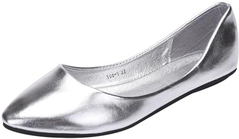 ANUFER Femmes Ballerines Bout Pointu Cuir Microfibre Glisser sur Plat Dress Escarpins Chaussure Argent SN020536 EU37