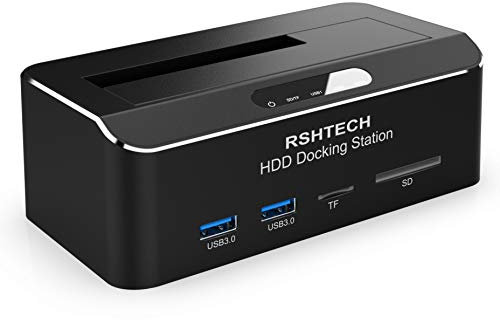 Festplatten Docking Station, RSHTECH Aluminium USB 3.0 Festplatten Dockingstation für 2.5 & 3.5 Zoll SATA HDD SSD, mit SD & TF Karte und ABS Federabdeckung, unterstützt zu 6 Gbit/s und 16 TB Laufwerke