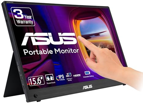 ASUS ZenScreen Touch MB16AMTR portable USB monitor — 16 inch (15.6 inch viewable), FHD (1920 x 1080), IPS, 10-point touch, Built-in Battery, Hybrid Signal Solution, Mini-HDMI, kickstand, tripod socket