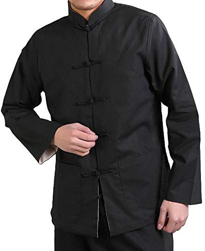 G-like Kung Fu Herren Jacke - Chinesische Kampfkunst Tai Chi Qigong Wing Chun Shaolin Lange Armel Training Kleidung Doppelseitig Frühling Herbst Mantel Casual Look, Schwarz und Beige, XL