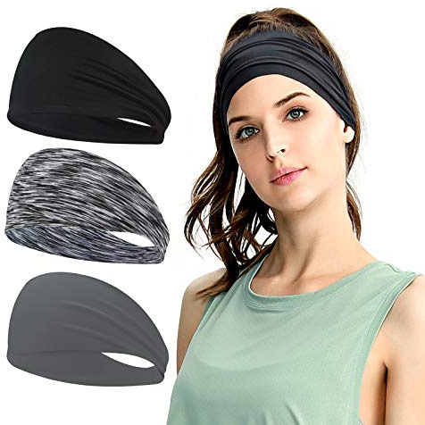 TAGVO Sports Headband,3 Pcs Headband Sweat Wicking Hair Bands,Moisture Wicking Workout Head Band Sweatband,Sports Sweatband For Running,Tennis,Bodybuilding,Yoga,Cycling,Unisex Hairband