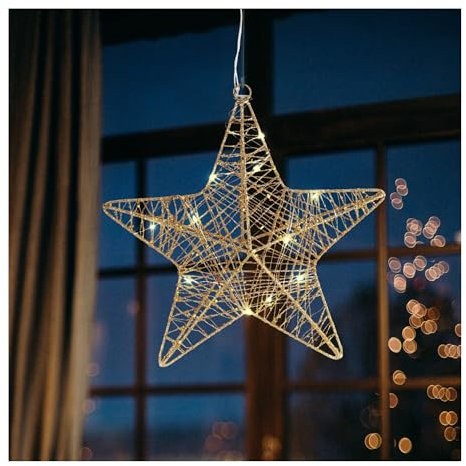 COM-FOUR® deco LED star Christmas - Stella decorativa natalizia da appendere - Stella di Natale in metallo con paillettes - Appendino decorativo