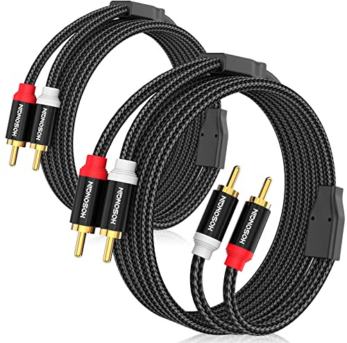 HOSONGIN RCA Cables 6.6ft 2 Pack[Hi-Fi Sound, Nylon Braided, Shielded], 2-Male to 2-Male RCA Audio Stereo Subwoofer Cable Auxiliary Cord for Home Theater, HDTV, Amplifiers, Hi-Fi Systems, Speakers