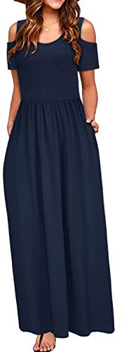STYLEWORD Mujer Verano Hombro Frío Manga Larga/Corta Maxi Vestido Estampado Floral Elegante Maxi Vestido con Bolsillos