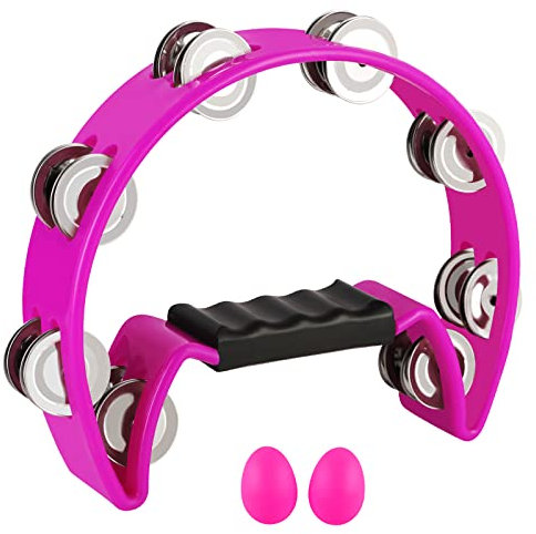 EastRock Tamburine für Erwachsene, Halbmond-Hand-Tamburin, Doppel-Cutaway-Tamburin mit 16 Schellen, Tamburin-Reihe, Metall, Halbmond-Hand für Musiker-Bänder (16 Schellen, lila)