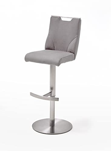 Robas Lund Barhocker Eisgrau Nubuklederoptik drehbar 360°, Barstuhl höhenverstellbar, Giulia C