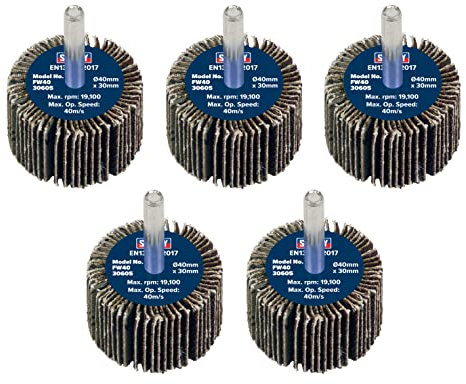 Sealey Ø40 x 30mm Abrasive Flap Wheel Ø6mm Shaft 60Grit - Pack of 5 FW4030605