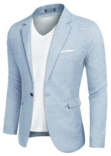 COOFANDY Men's Lightweight Blazer Regular Fit Suits One Button Jackets Wedding Suit Tuxedo Dusty Blue L
