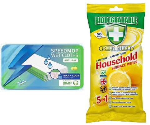 Flash Speedmop Wet Cloths Refills 24 With Antibacterial Wipes 5 in 1 | Lemon Scent | Impressive Trap + Lock Technology, Ideal for Remove Stain and Dirt