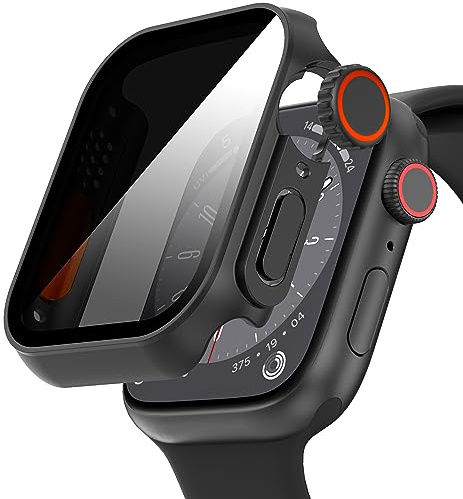 Diruite Hülle für Apple Watch Series 9/8/7 41mm Schutzhülle Anti Spy Einzigartiges Design Ultradünne PC Schutz Case Glas Displayschutz,Schwarz(Privatsphäre),41mm