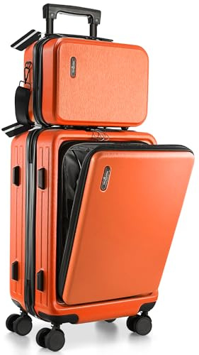 TRAVELARIM 20 Inch Carry On Luggage 22x14x9 Airline Approved, Carry On Suitcase with Wheels, Hard-shell Carry-on Luggage, Durable Luggage Carry-On, Orange Small Suitcase with Cosmetic Bag