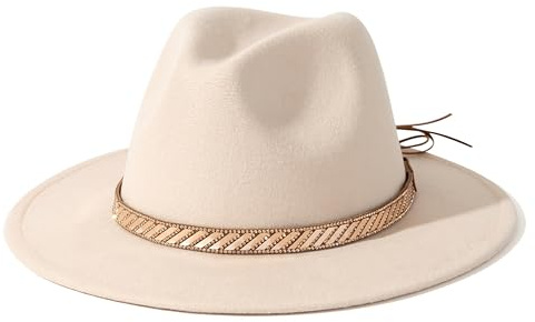 Lisianthus Felt Fedora Hats for Women & Men Wide Brim Panama Hat Beige