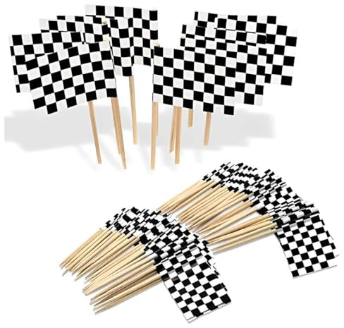 LEEQ 100 PCS Bandierina di Corsa a Scacchi Quadretti Cupcake Bastoncino Stuzzicadenti Bandiera Torta Topper Decorazione, per Compleanno Festa a Tema della Corsa Eventi Sportivi