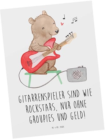 Mr. & Mrs. Panda Postkarte Gitarre Helden - Geschenk, Rockstars, Balladen, Geschenkideen, Leidenschaft, Geigen, Trompeten, Zubehör, Instrumente, Kreativität, Feier, Musizieren, Musik