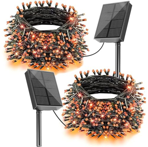 DOLUCKY 2 set di luci di Natale all'aperto, 20 metri 200 LED solare all'aperto, 8-mode luci solari, solari del giardino, giardino albero cortile partito - arancione