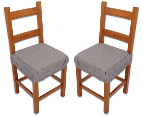 Casatessile PAR de Cojines Funda de Silla Acolchados y desenfundables con Goma elástica Solid Color Melange con elástico, cómodo y Lavable - Grigio