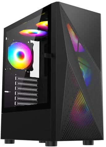 CiT Falcon Airflow Micro-ATX PC Computer Case With Mesh Front Panel & Hinged Tempered Glass Side Panel With Motherboard Compatibility & 6 x 120mm ARGB Fans Included