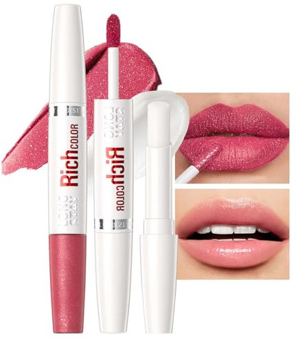 Gloss à lèvres pailleté mat, 2 en 1 + baume à lèvres, rouge à lèvres liquide avec paillettes diamant, longue durée et imperméable, baume à lèvres, formule hautement pigmentée et hydratante